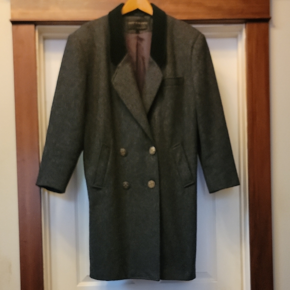 David Benjamin Gray Wool Coat Black Velvet Collar Double Breasted Ladies Size 14